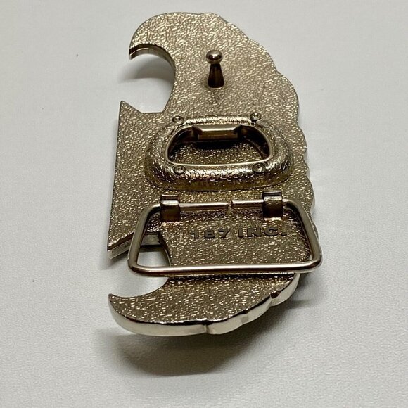 Cadillac 187 INC. Belt Buckle Bottle Opener Tool 5” Chrome Black Winged Logo Vtg - Picture 10 of 14